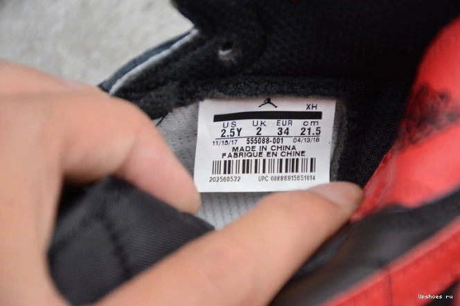  001 555088 High Bred Kids Black Red Banned Retro Air Jordan OG 1 0120